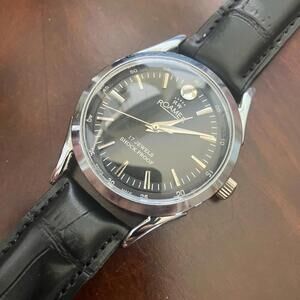 Roamer popular 1970s Rare Vintage Silver‎ Black Men's Watch